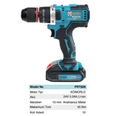 BHD PRT028 ŞARJLI DARBELİ VİDALAMA MATKAP 13 MM KIRMIZI